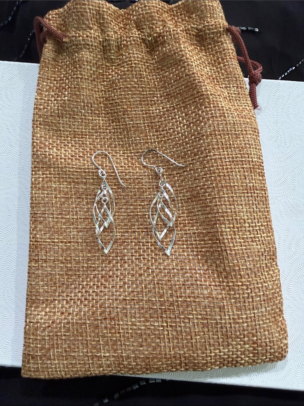 Sterling Silver Twisted Leaf Drop Earrings - Silver